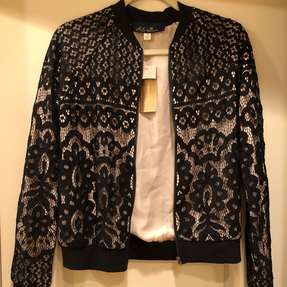 Black lace bomber jacket